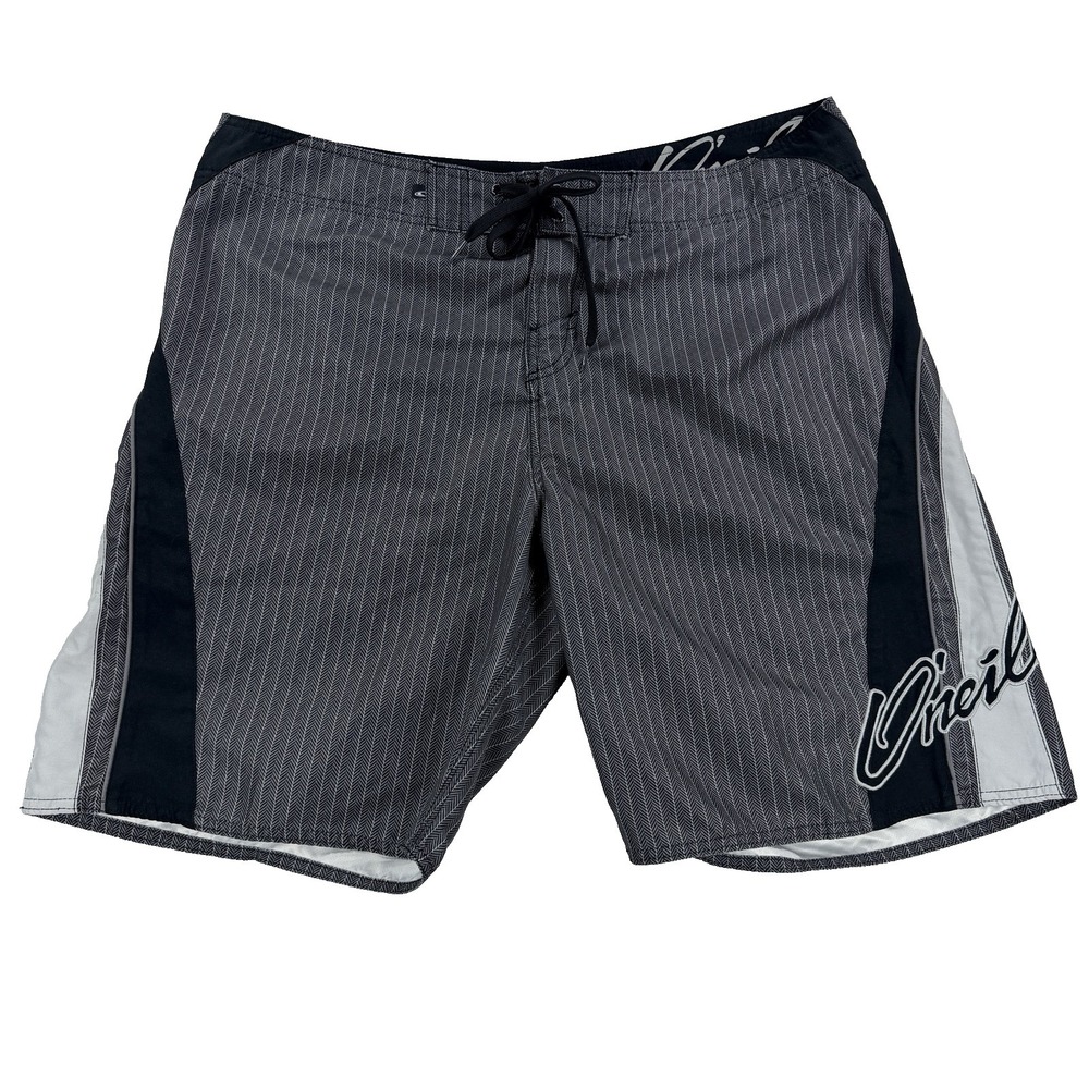 Mens O'neill Board Shorts Swim Trunks Black Pin Stripe Y2K Surf Beach Size 38